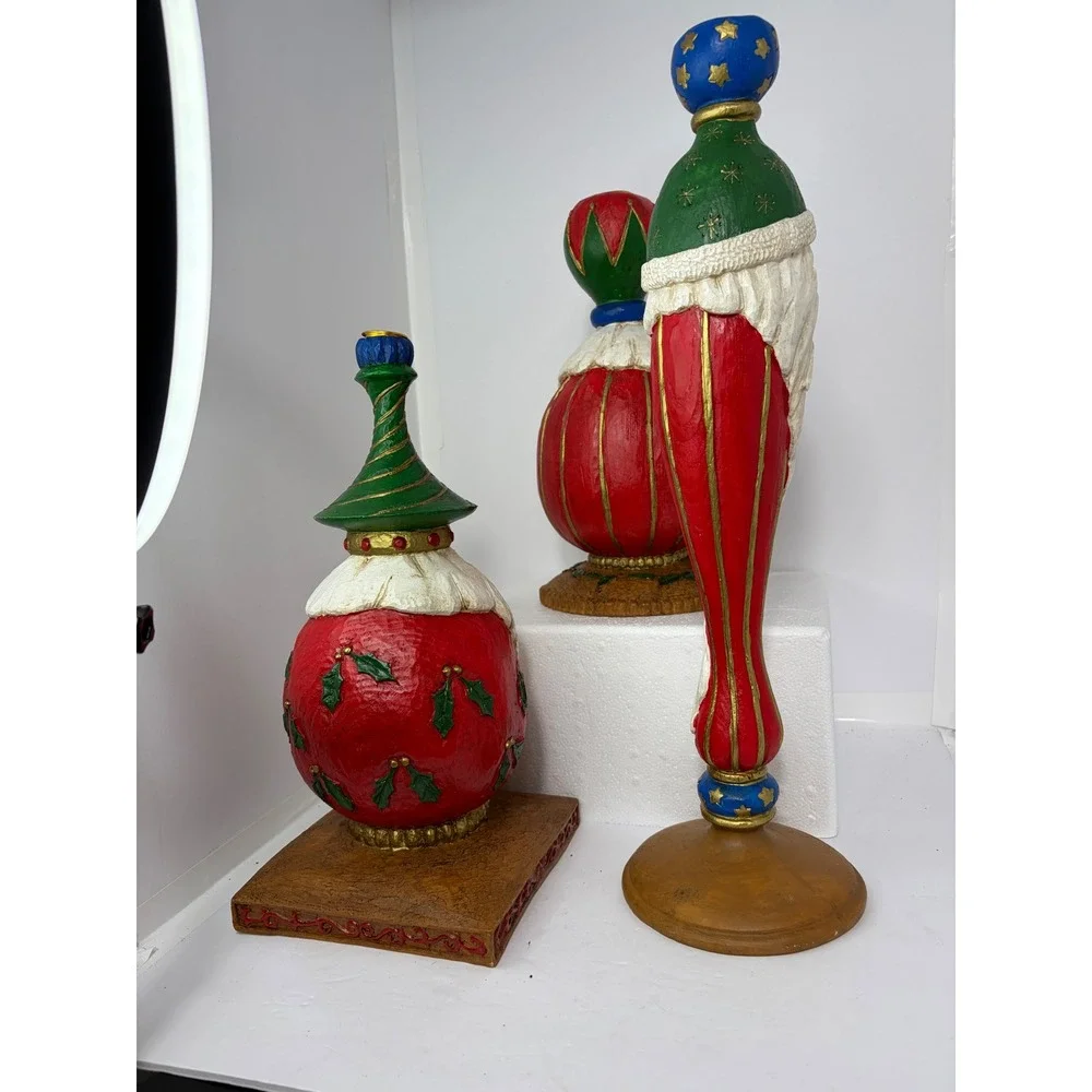 Vintage‎ Christmas Santa Candle Holder Set of 3 Resin Folk Art Holiday Decor